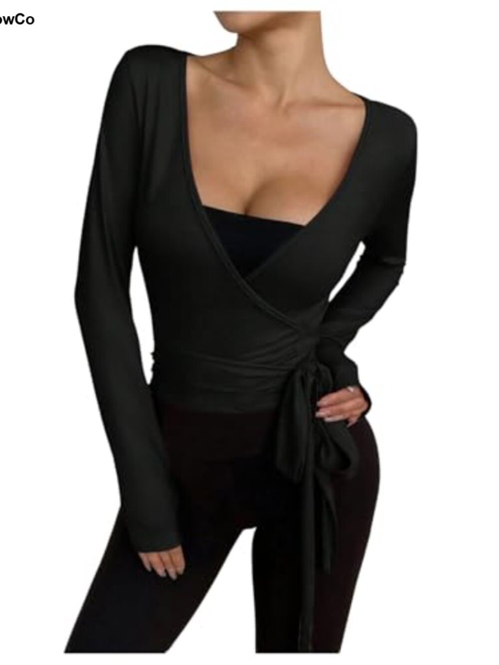 Milumia Women Long Sleeve Wrap Yoga Workout Top Pilates Y2K Tie Knot